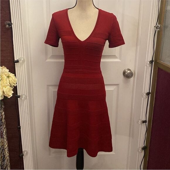 Sandro Red Milau Pointelle Ribbed Dress, S - Picture 1 of 15